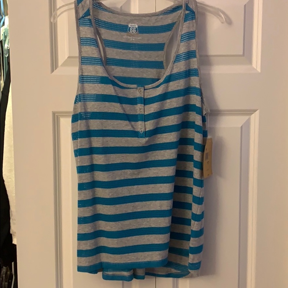 NWT Route 66 blue and grey striped top